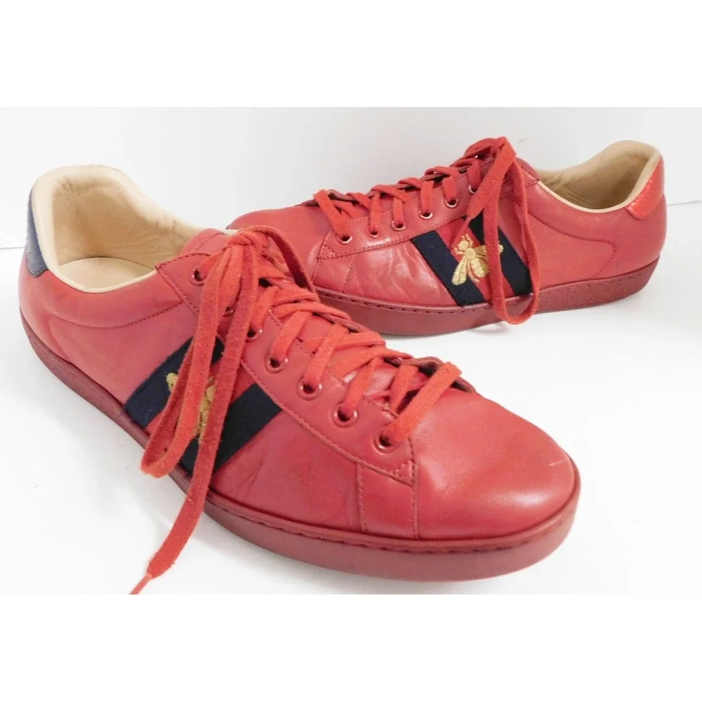 Gucci Ace Embroidered Red‎ Bee Web Mens Red Sneakers Size 10
